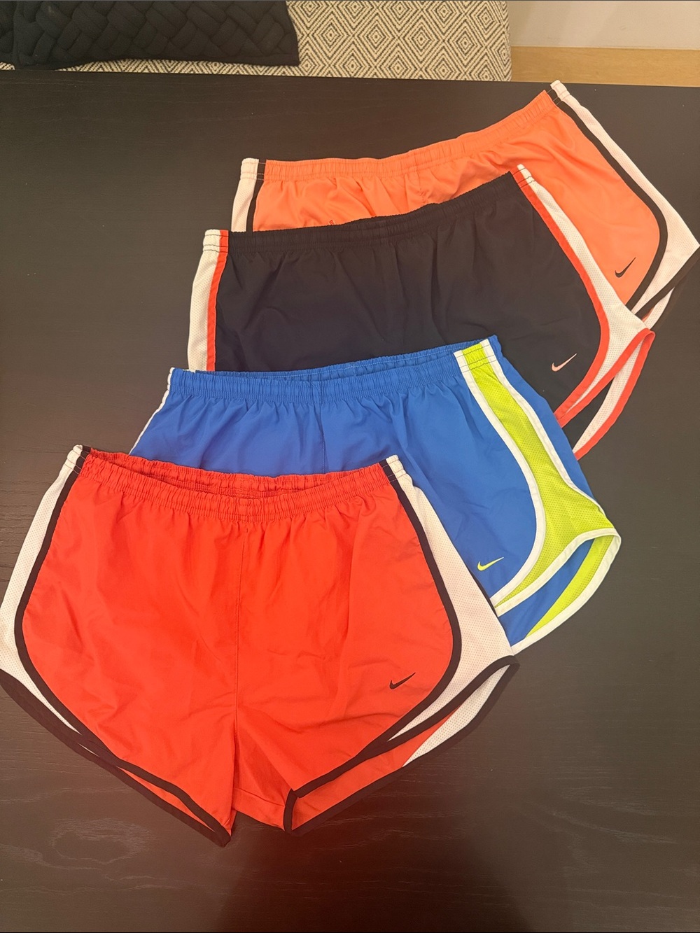 4 PAIR Nike Women’s Athletic Shorts Lot - Red, Blue, Black, Coral, Royal